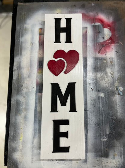 Wooden HOME Hearts Sign