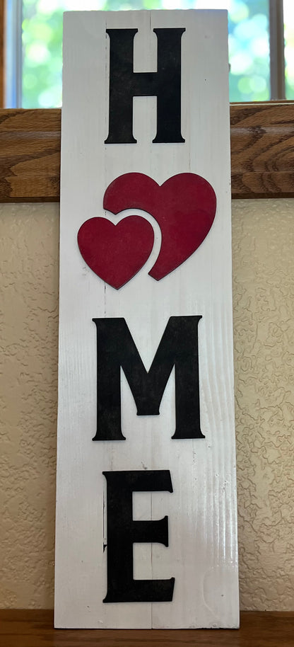 Wooden HOME Hearts Sign
