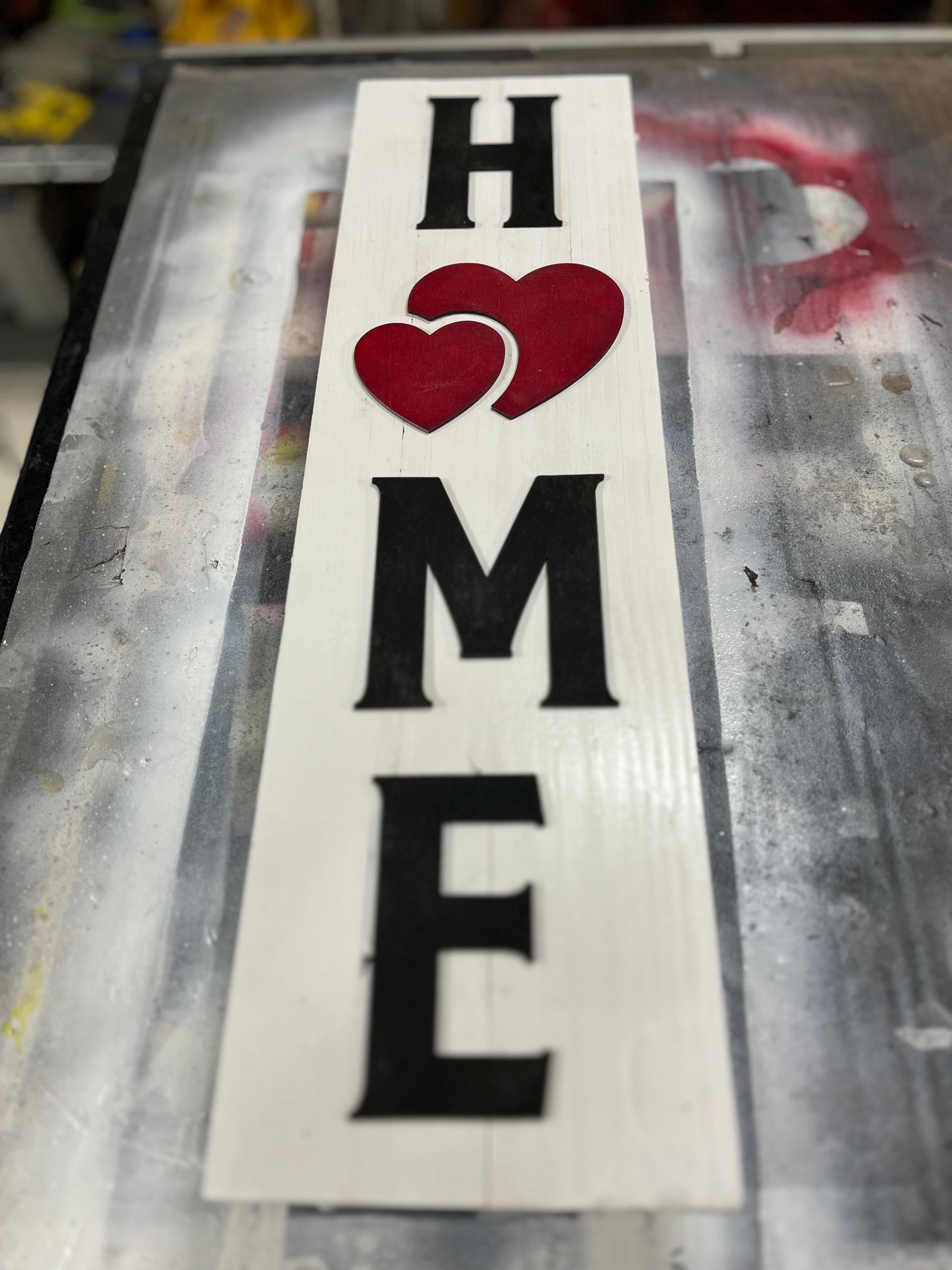 Wooden HOME Hearts Sign