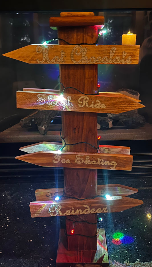 Winter Sign Post with Lights